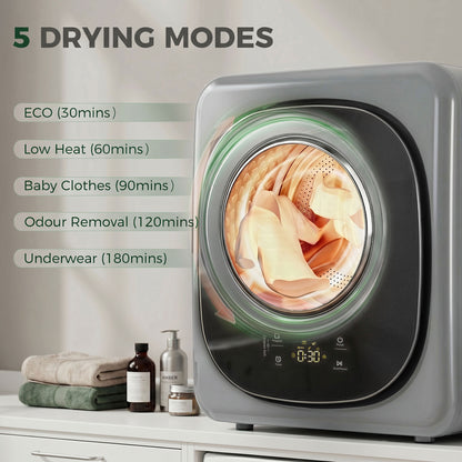 Compact Dryer Machine with 5 Modes, 4kg Small Tumble Dryer, Silver