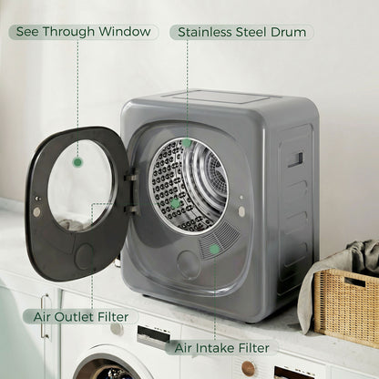 Compact Dryer Machine with 5 Modes, 4kg Small Tumble Dryer, Silver