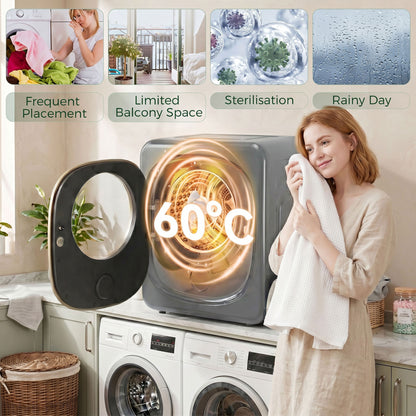 Compact Dryer Machine with 5 Modes, 4kg Small Tumble Dryer, Silver