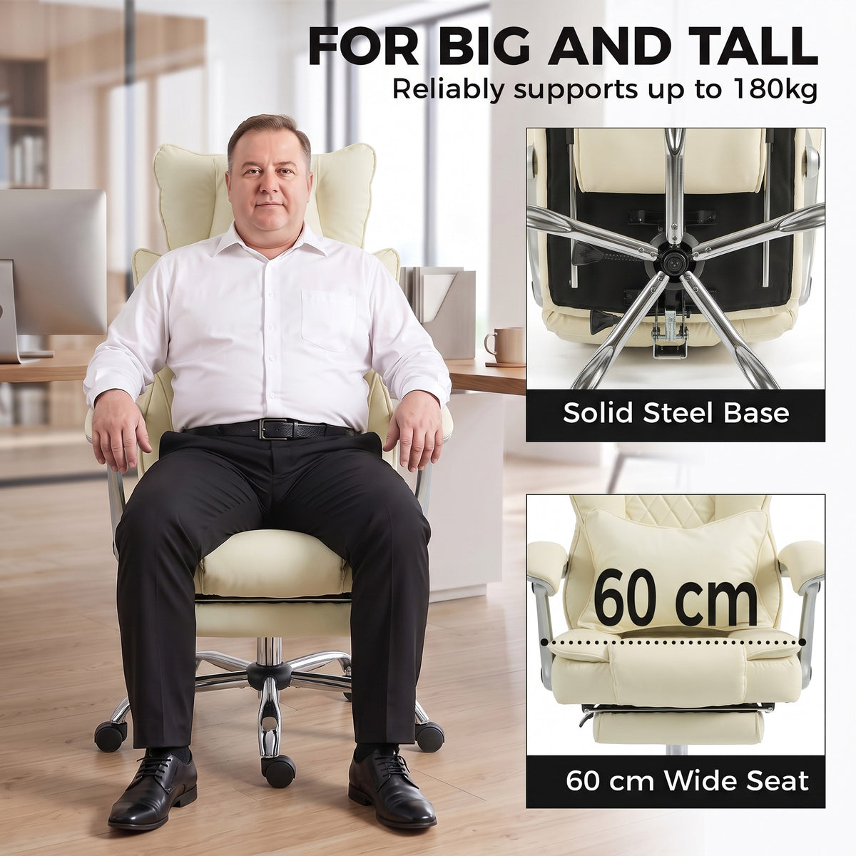 Big and Tall Office Chair with Lumbar Support, Beige