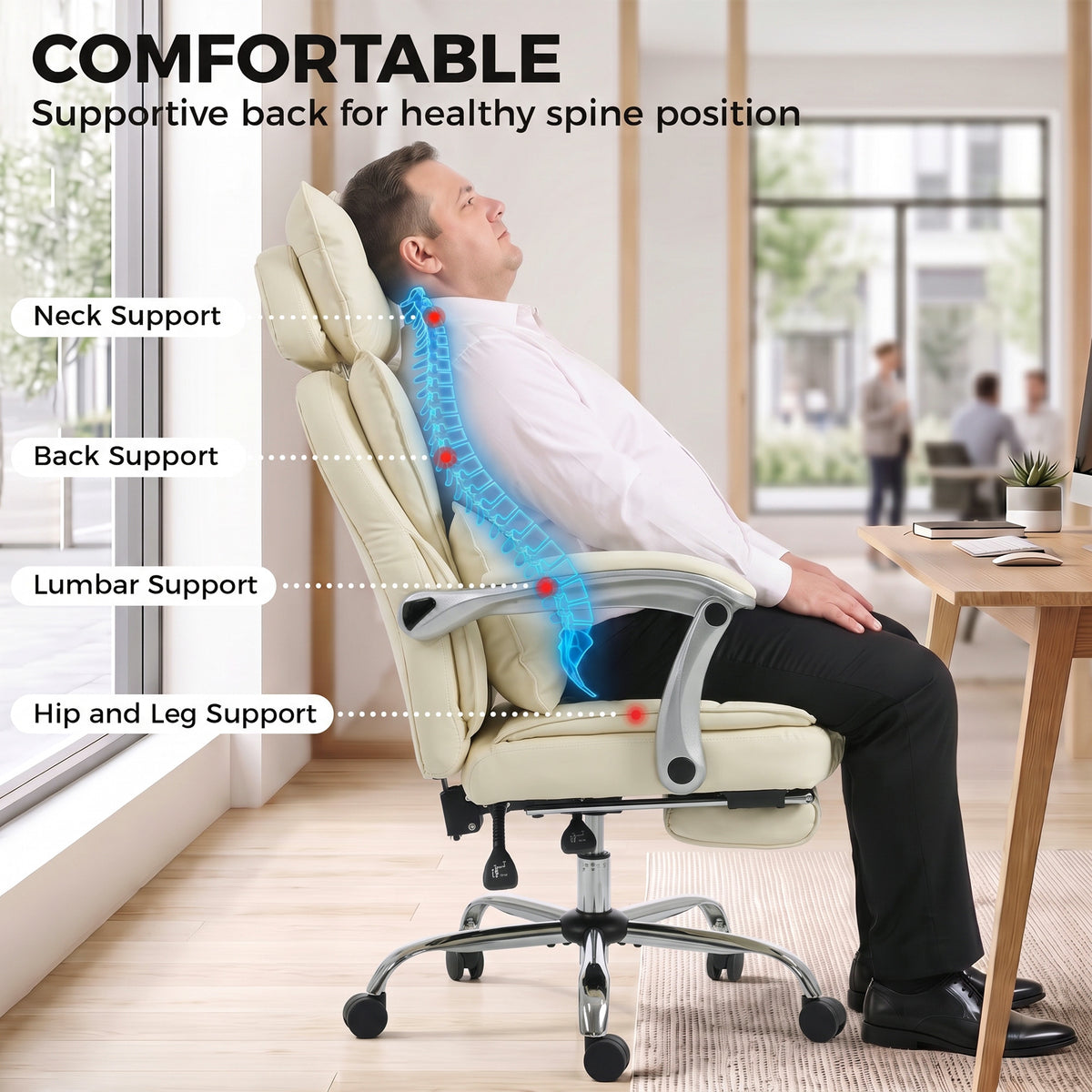 Big and Tall Office Chair with Lumbar Support, Beige