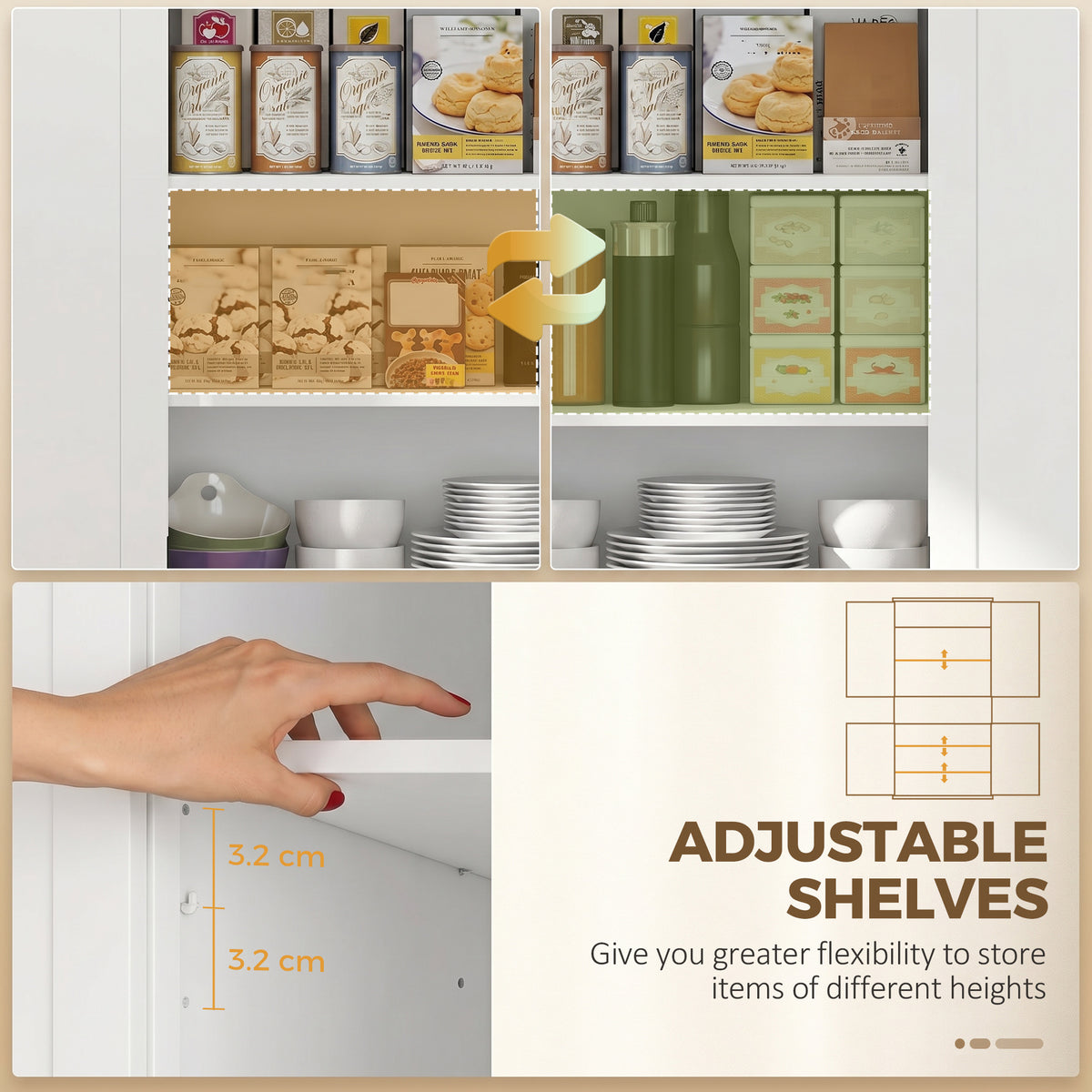 Tall Kitchen Cupboard, 183cm Freestanding Storage Cabinet with Drawer