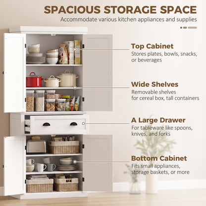 Tall Kitchen Cupboard, 183cm Freestanding Storage Cabinet with Drawer