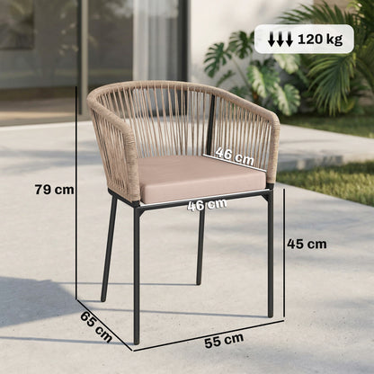Garden Chairs Set of 2, Rattan Dining Chairs with Cushions, Natural