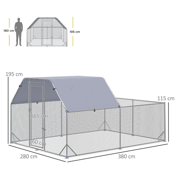 Chicken Run with Roof, Walk In Chicken Coop for 10-12 Chickens, Hen House Duck Pen Outdoor, 2.8 x 3.8 x 2 m