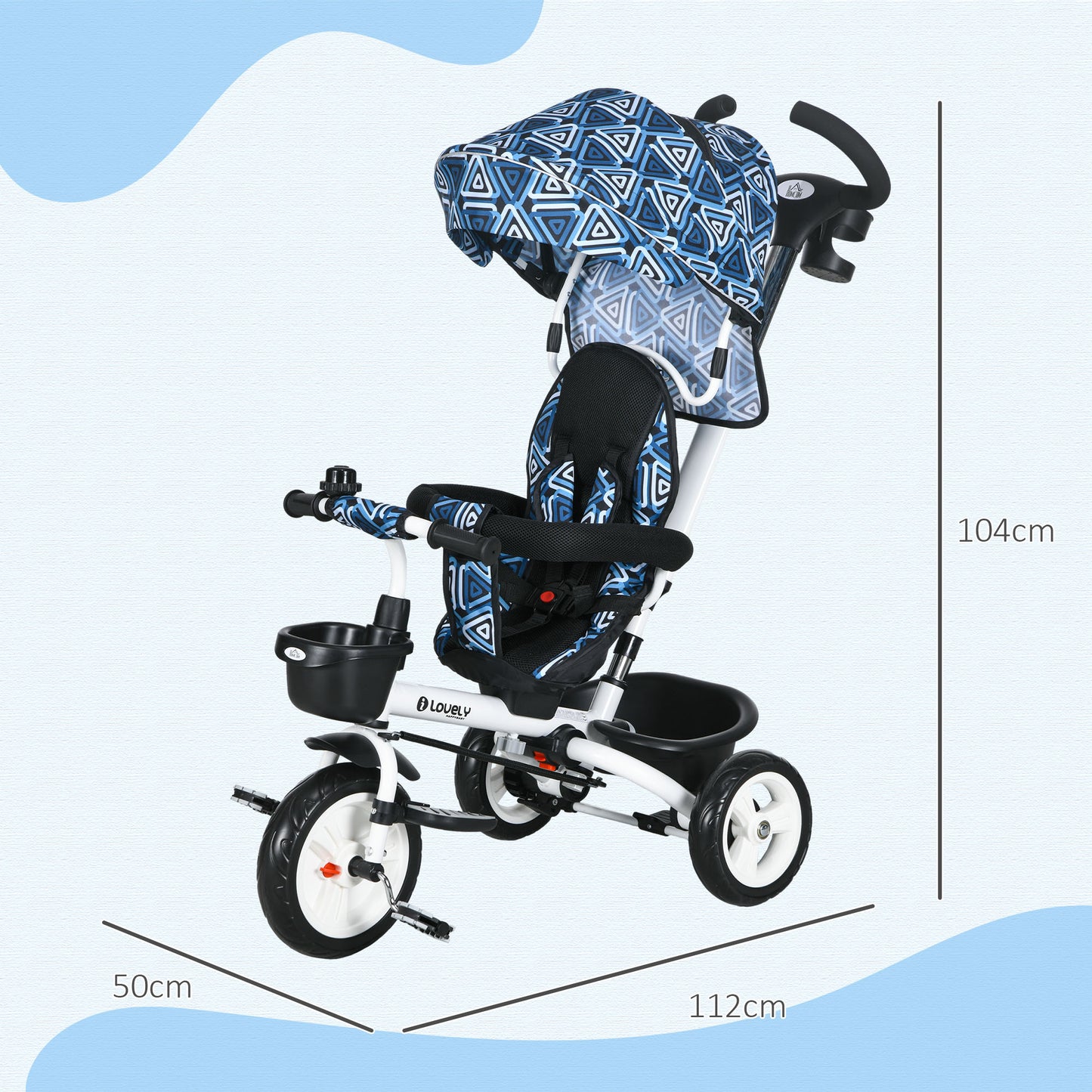 6 in 1 Trike for Toddler 1-5 Years with Parent Handle, Light Blue