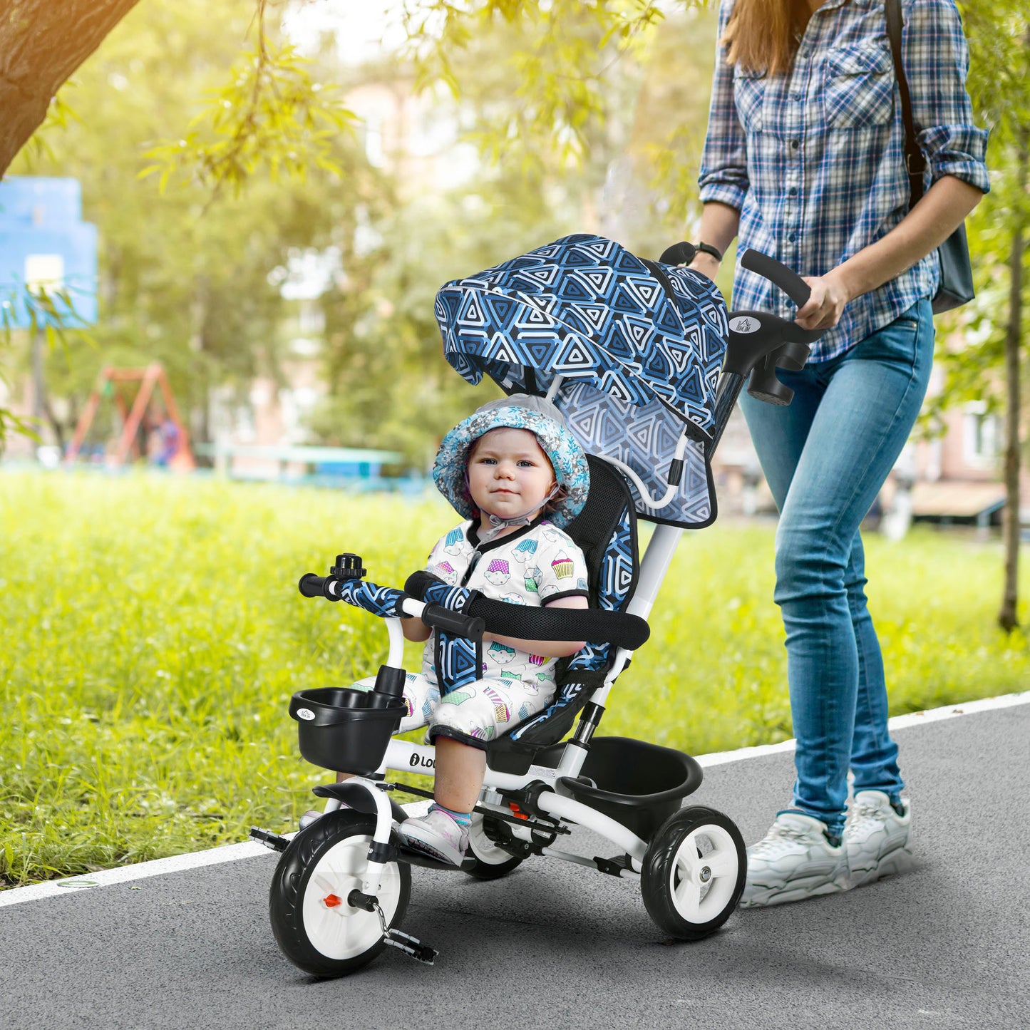 6 in 1 Trike for Toddler 1-5 Years with Parent Handle, Light Blue