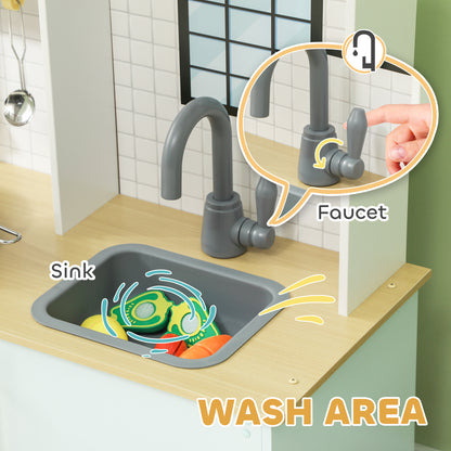 Play Kitchen, Large Kids Pretend Role Play Kitchen with Light & Sound Stove, Oven, Microwave, Sink, Cooking Accessories, Gift for Boys and Girls Ages 3+