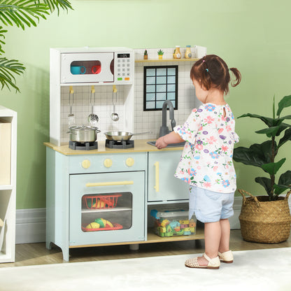 Play Kitchen, Large Kids Pretend Role Play Kitchen with Light & Sound Stove, Oven, Microwave, Sink, Cooking Accessories, Gift for Boys and Girls Ages 3+