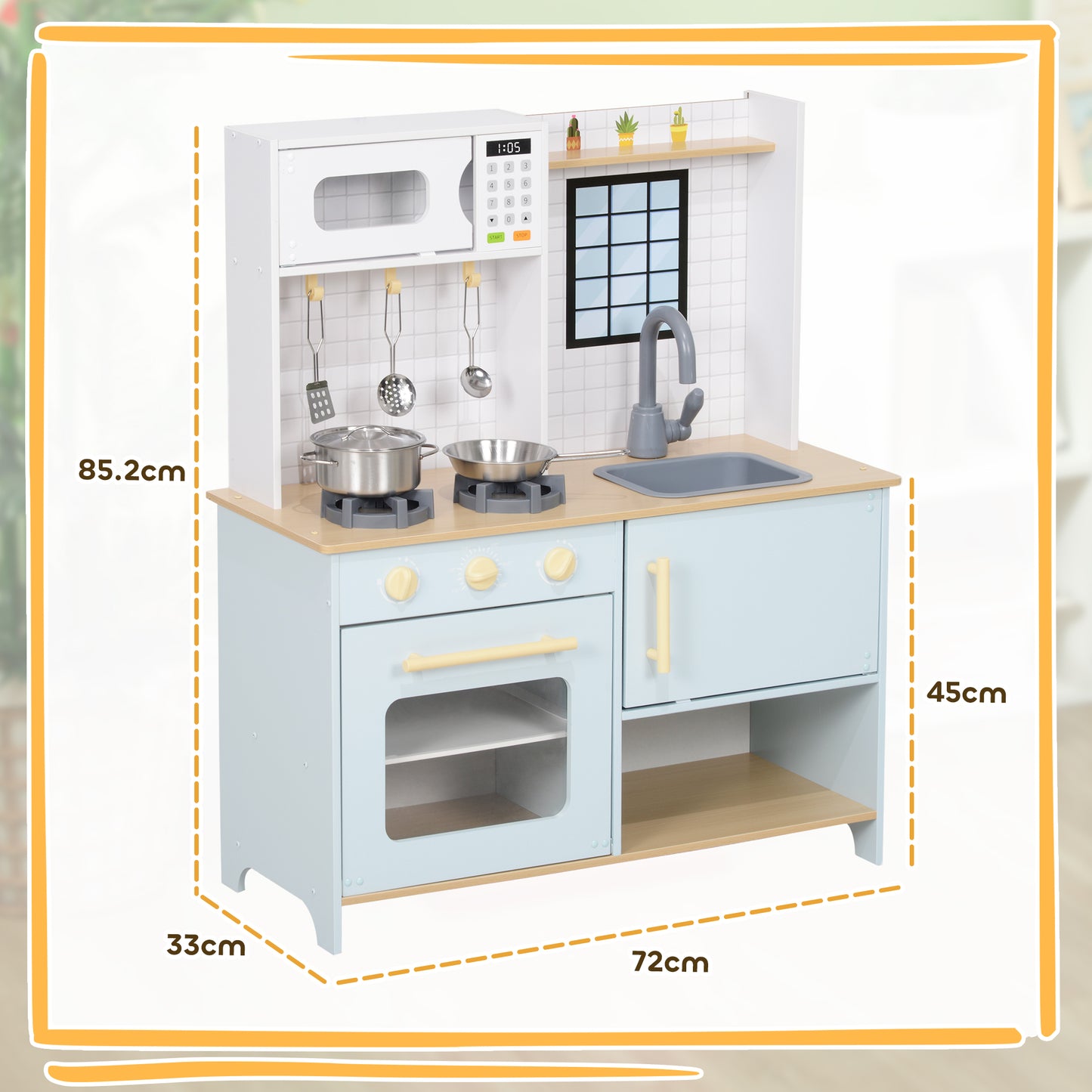 Play Kitchen, Large Kids Pretend Role Play Kitchen with Light & Sound Stove, Oven, Microwave, Sink, Cooking Accessories, Gift for Boys and Girls Ages 3+