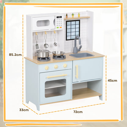 Play Kitchen, Large Kids Pretend Role Play Kitchen with Light & Sound Stove, Oven, Microwave, Sink, Cooking Accessories, Gift for Boys and Girls Ages 3+