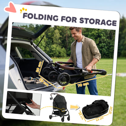 Dog Stroller, 3 in 1 Foldable Pet Stroller for Small Puppy Cat with Detachable Travel Carrier, 4 Wheels Dog Pram with Storage Basket, Seat Leashes, Mesh Window, Black
