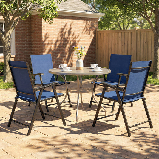 Folding Garden Chairs Set of 4 with High Back, Armrests, Navy Blue