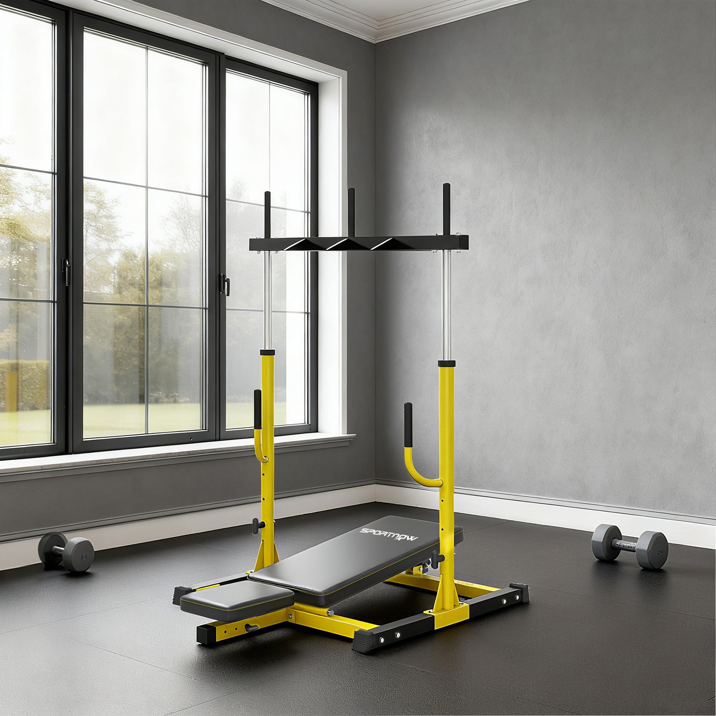 Vertical Leg Press Machine, 300 kg Capacity, Leg Strength Training Machine with Adjustable Leg, Back and Head Positions for Home Gym, 1" Standard Plate Compatible, Yellow