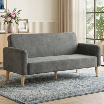 2 Seater Sofa, Velvet Small Couch with Plush Backrest, Grey