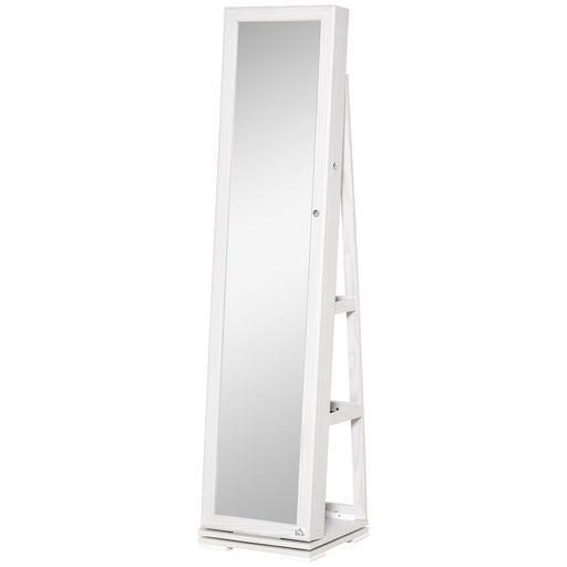 360√Ç¬∞ Swivel Jewellery Cabinet, Mirror Armoire, Full Length Mirror, Lockable Jewellery Organizer with Built-In Small Mirror, White