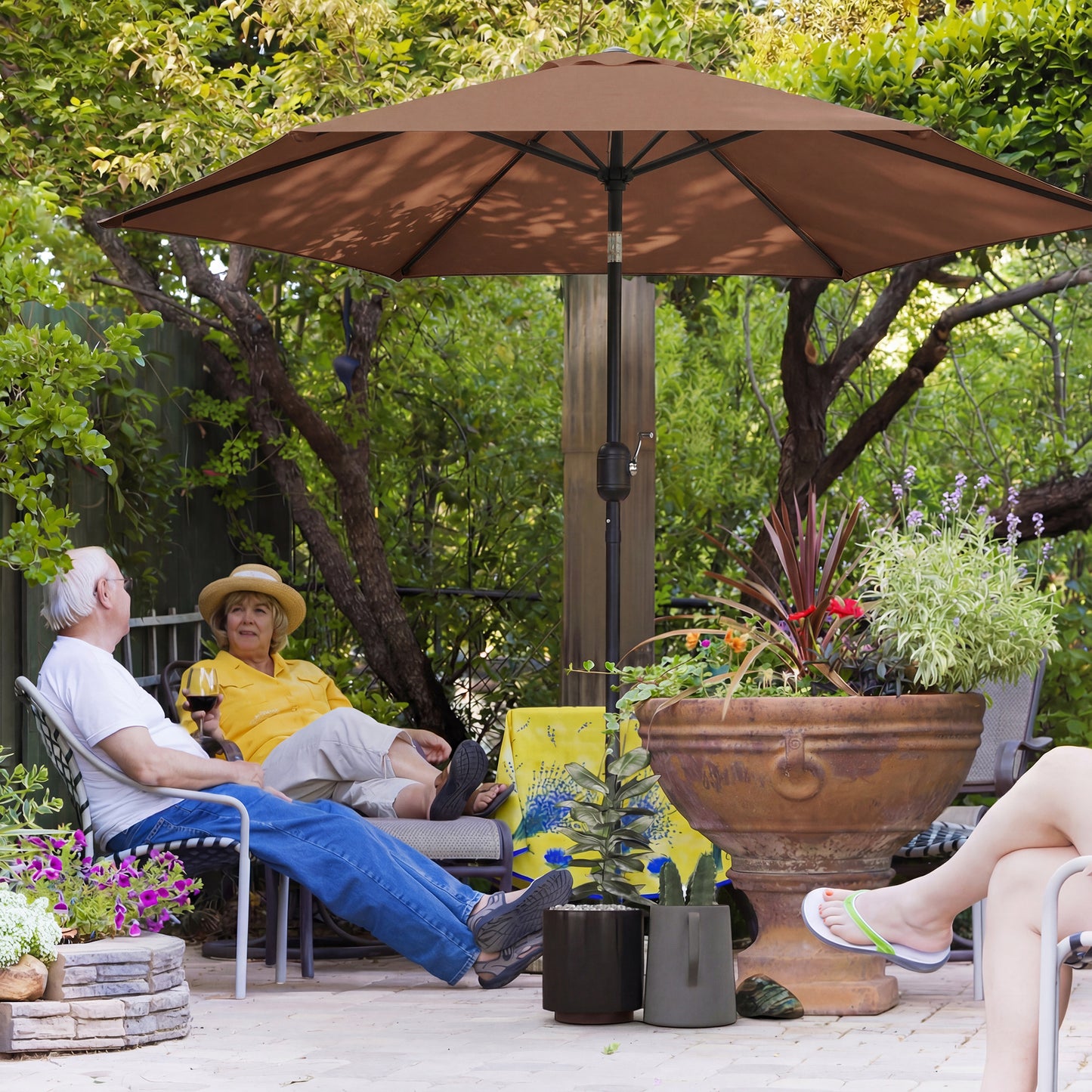 2.6M Garden Parasol Umbrella with Aluminium Pole, Tilt, Crank