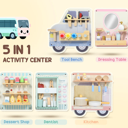 Wooden Busy Board, 5 in 1 Wall Panel Sensory Toy for Kids