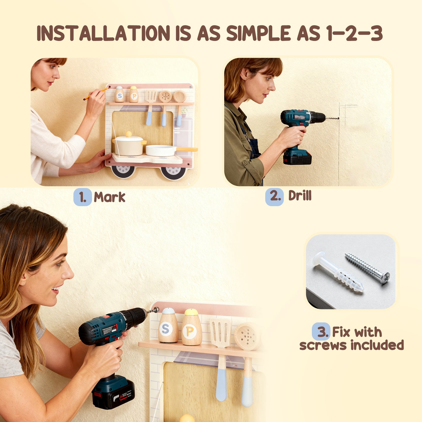 Wooden Busy Board, 5 in 1 Wall Panel Sensory Toy for Kids