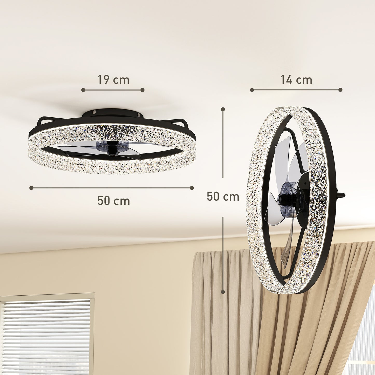 Ceiling Fans with Lights and Remote & App Control for Bedroom, Black