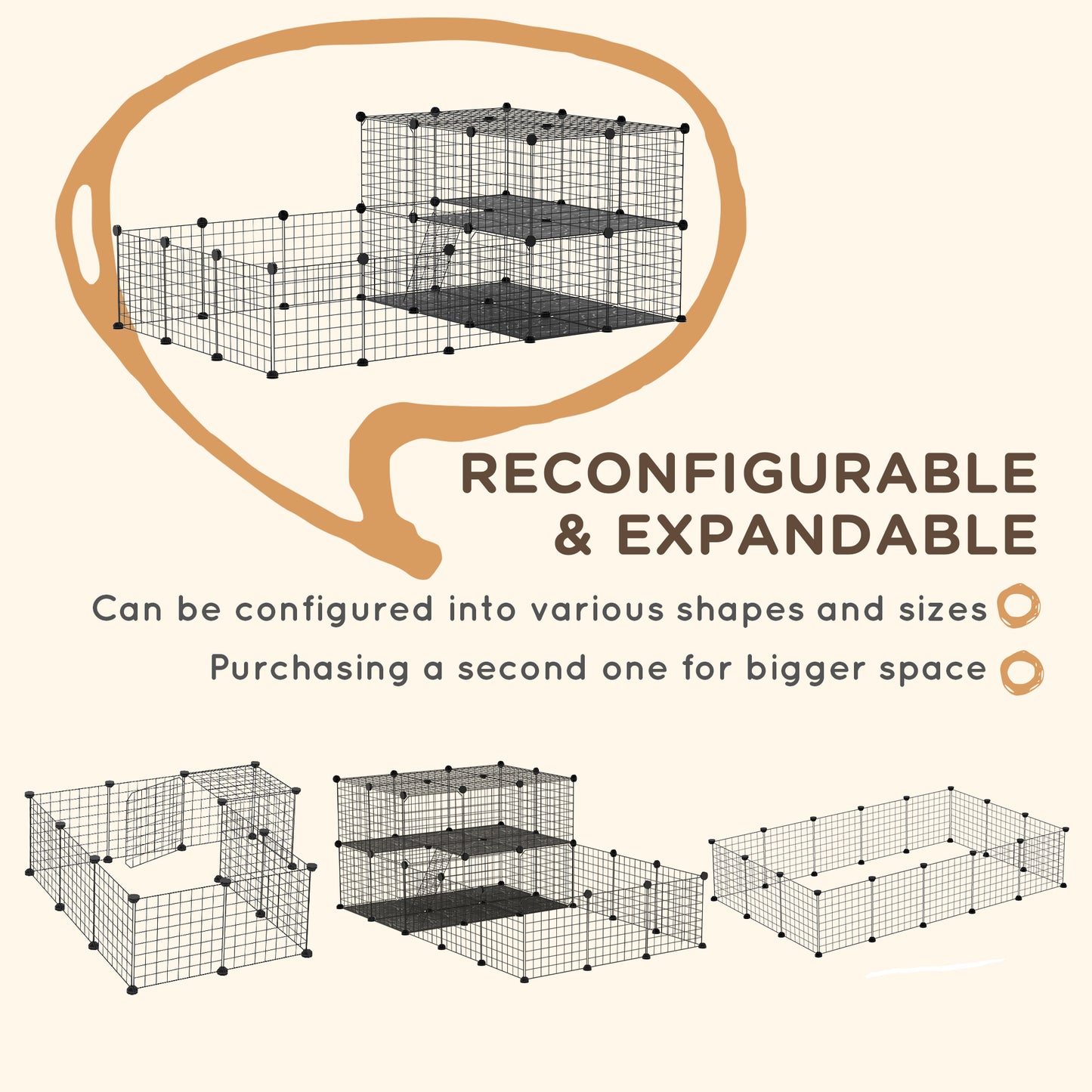 Pet Playpen with Door, Guinea Pigs Mesh Cage for Small Animal, Black