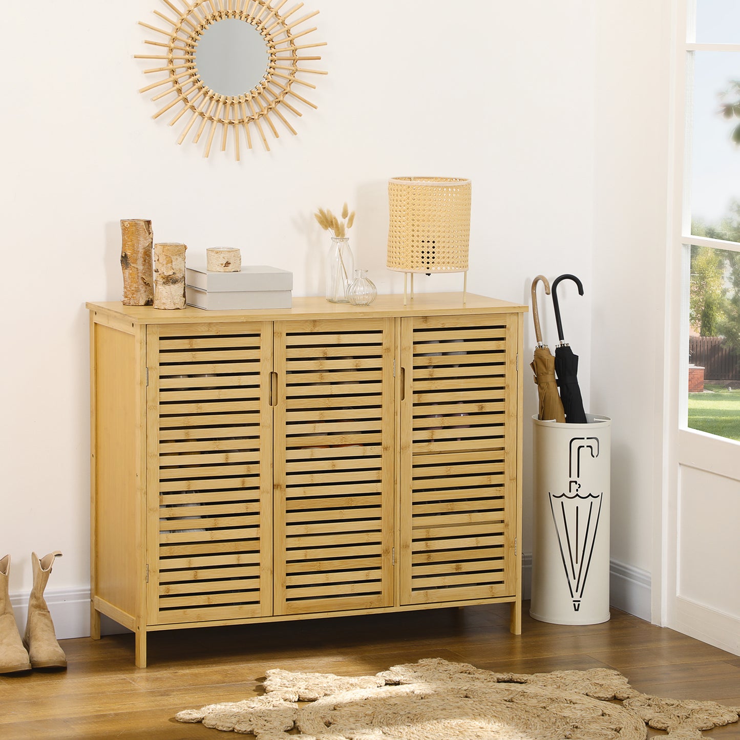Rustic Shoe Cabinet, Shoe Storage Cabinet for 16 pairs of shoes
