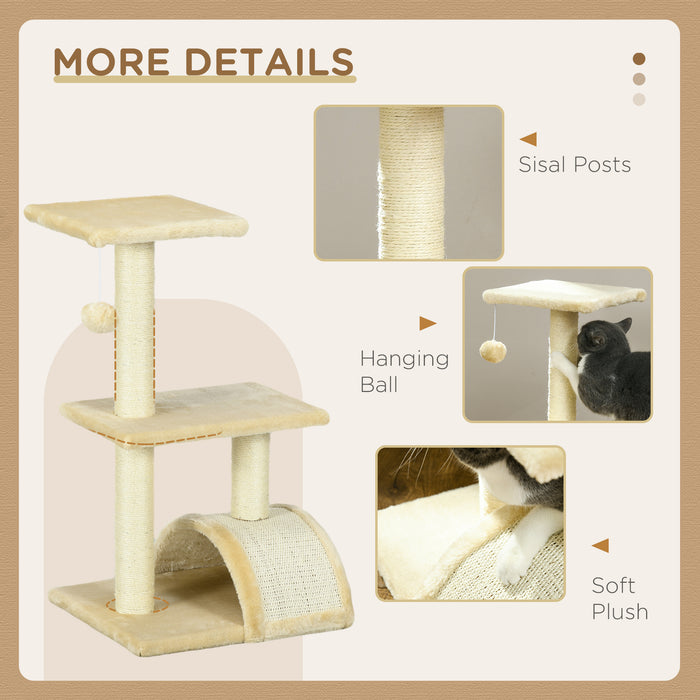 72cm Cat Tree with Scratching Post, Pad for Indoor Cats - Cream White