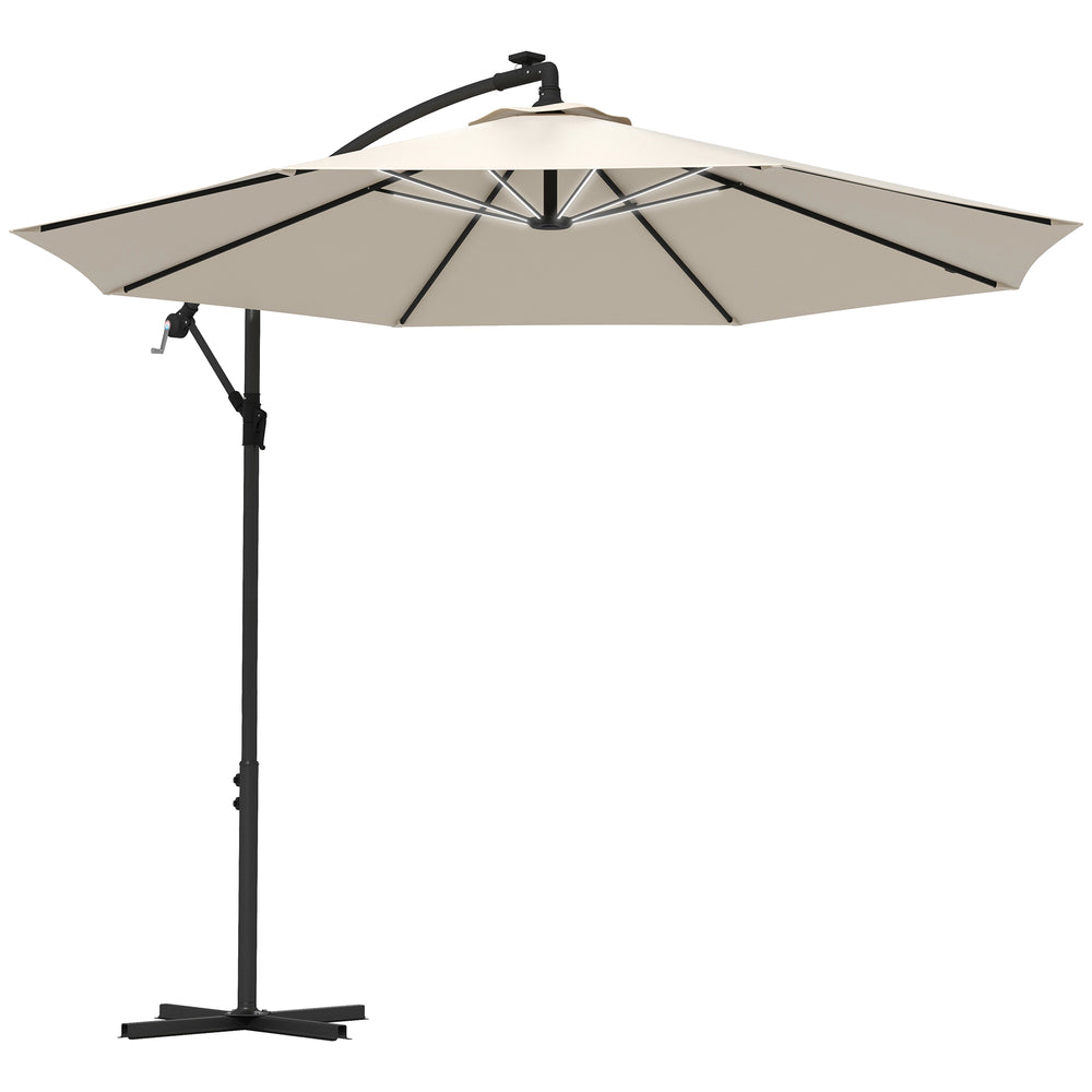 3(m) LED Patio Banana Umbrella Cantilever Parasol w/ Crank, Beige