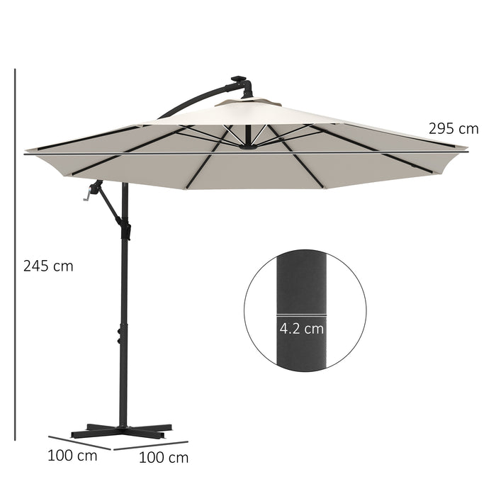 3(m) LED Patio Banana Umbrella Cantilever Parasol w/ Crank, Beige