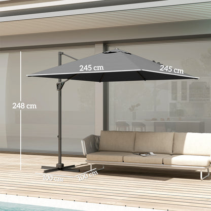 Square Cantilever Roma Parasol 360 Degree Rotation Crank, Dark Grey