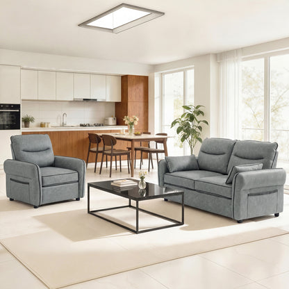 Loveseat Sofa, Faux Leather Sofa with Thicken Cushion, Grey