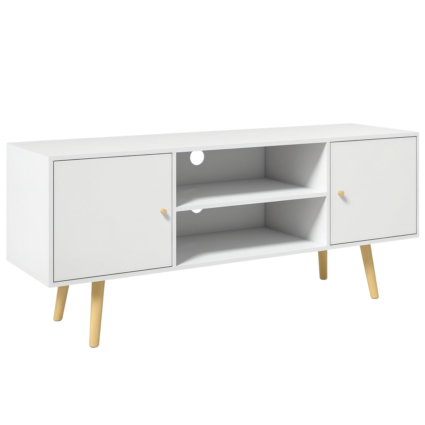 TV Unit Cabinet for TVs up to 55 Inches W/ Shelves and Cupboards, White