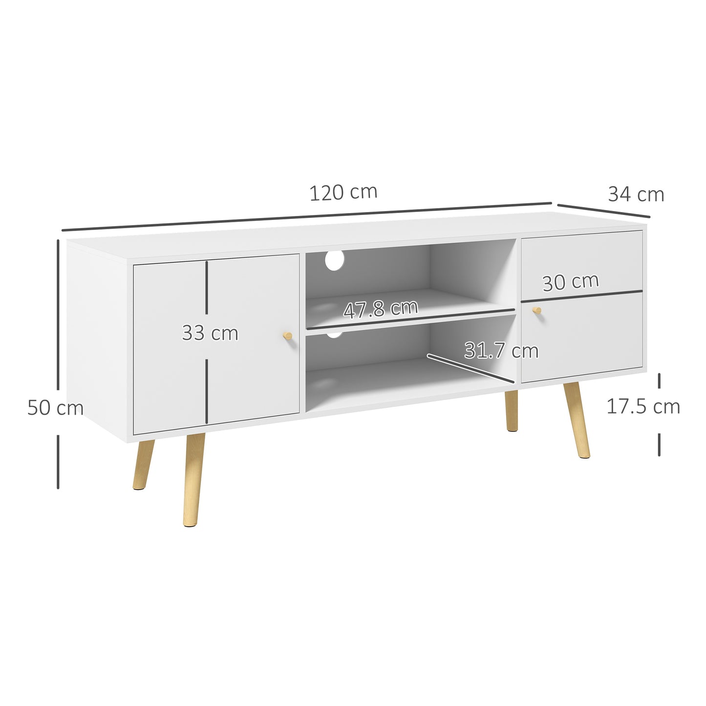 TV Unit Cabinet for TVs up to 55 Inches W/ Shelves and Cupboards, White