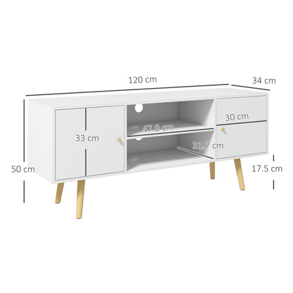 TV Unit Cabinet for TVs up to 55 Inches W/ Shelves and Cupboards, White