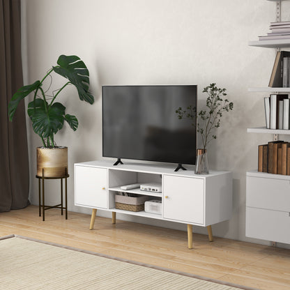 TV Unit Cabinet for TVs up to 55 Inches W/ Shelves and Cupboards, White