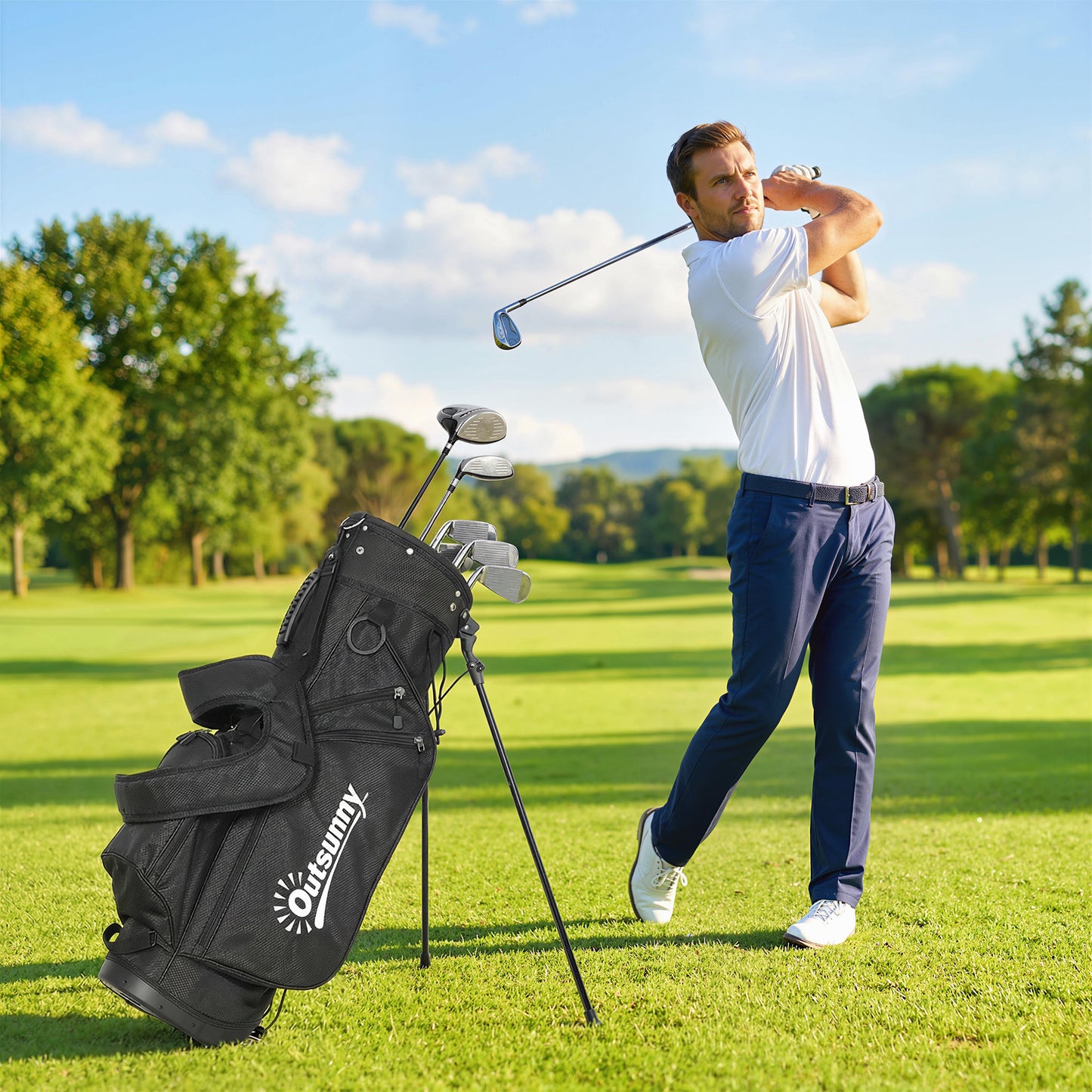 Golf Stand Bag 6 Way Full-Length Dividers, Waterproof Golf Bag Grey