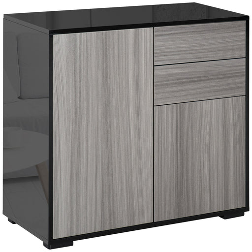 Modern Stylish Freestanding Push-Open Design Cabinet with 2 Drawer, 2 Door Cabinet, 2 Part Inner Space-Grey and Black