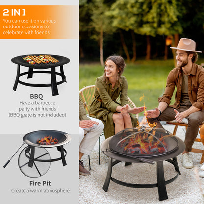 Fire Pit Heater Round Cover Wood Burning Metal Black 30” Outdoor