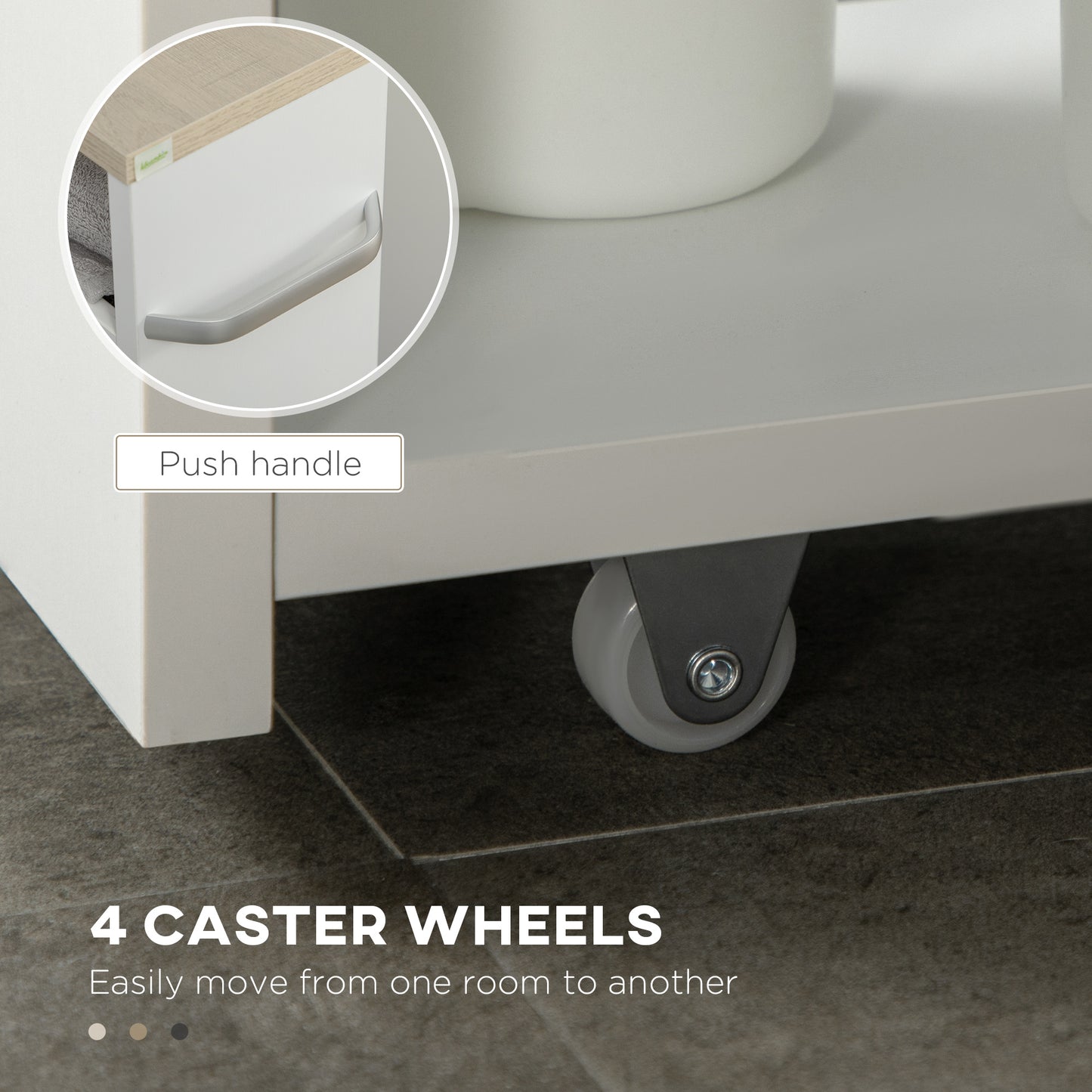 kleankin 4-Tier Storage Trolley on Wheels, Storage Cart, Rolling Ultility Cart with 3 Open Shelves for Living Room, Kitchen, Bathroom, White