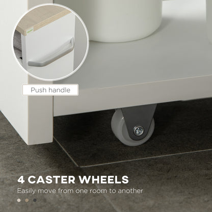 kleankin 4-Tier Storage Trolley on Wheels, Storage Cart, Rolling Ultility Cart with 3 Open Shelves for Living Room, Kitchen, Bathroom, White