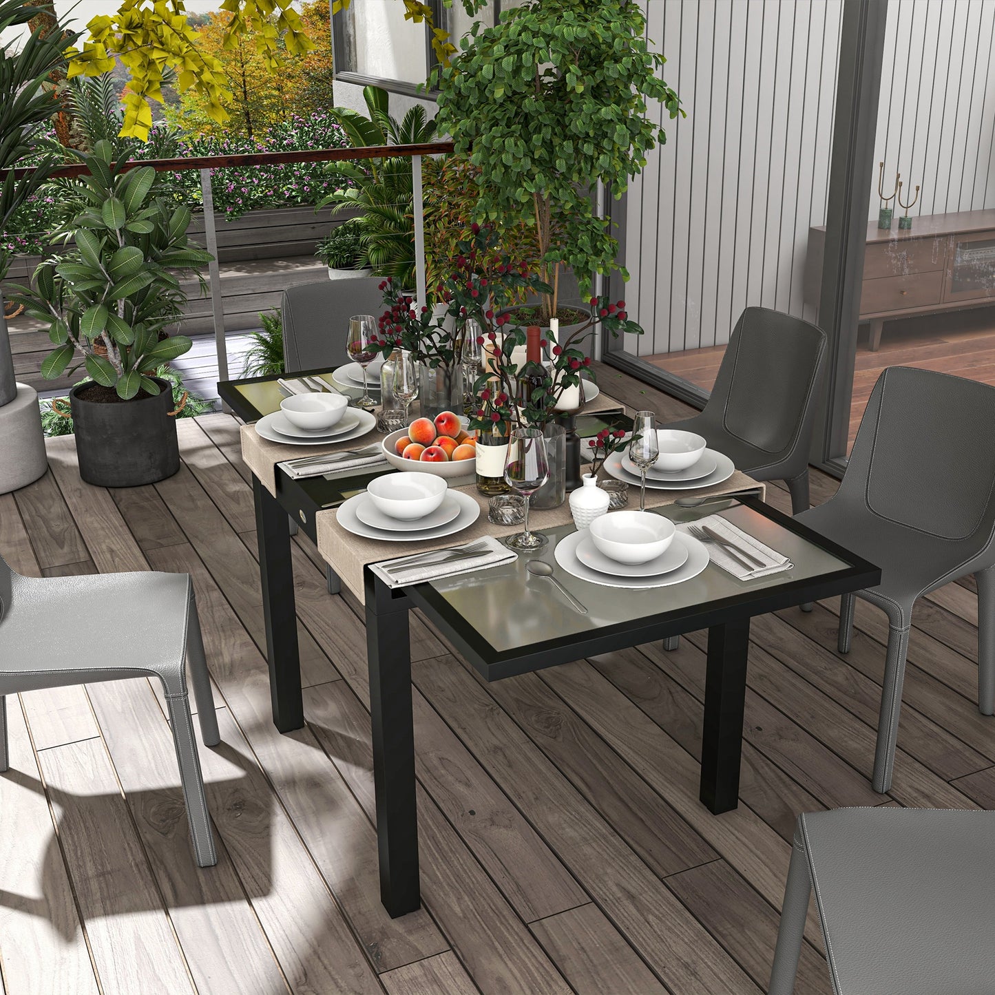 Extendable Outdoor Dining Table Patio Table, Clear