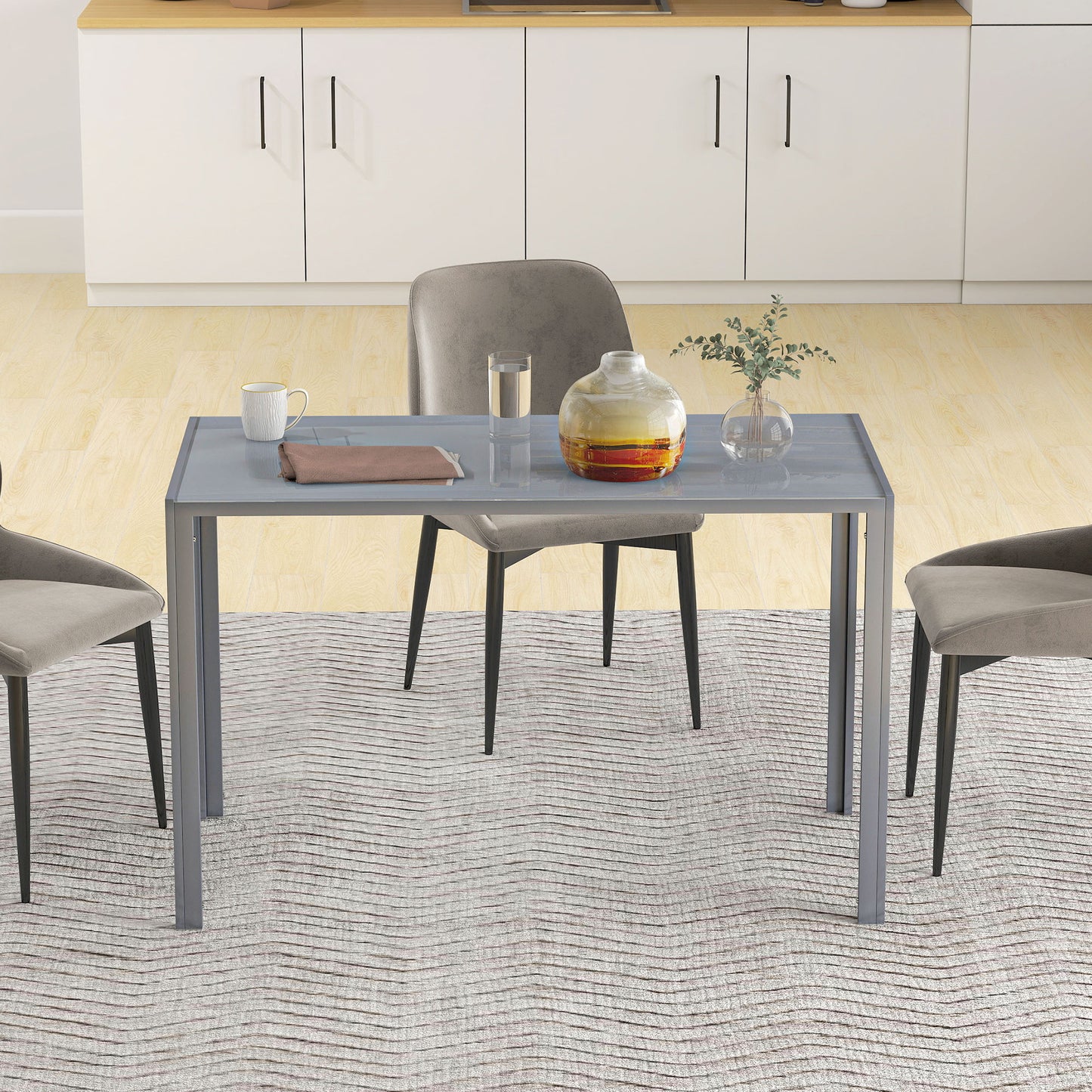 Modern Rectangular 4 Seater Dining Table with Tempered Glass Top