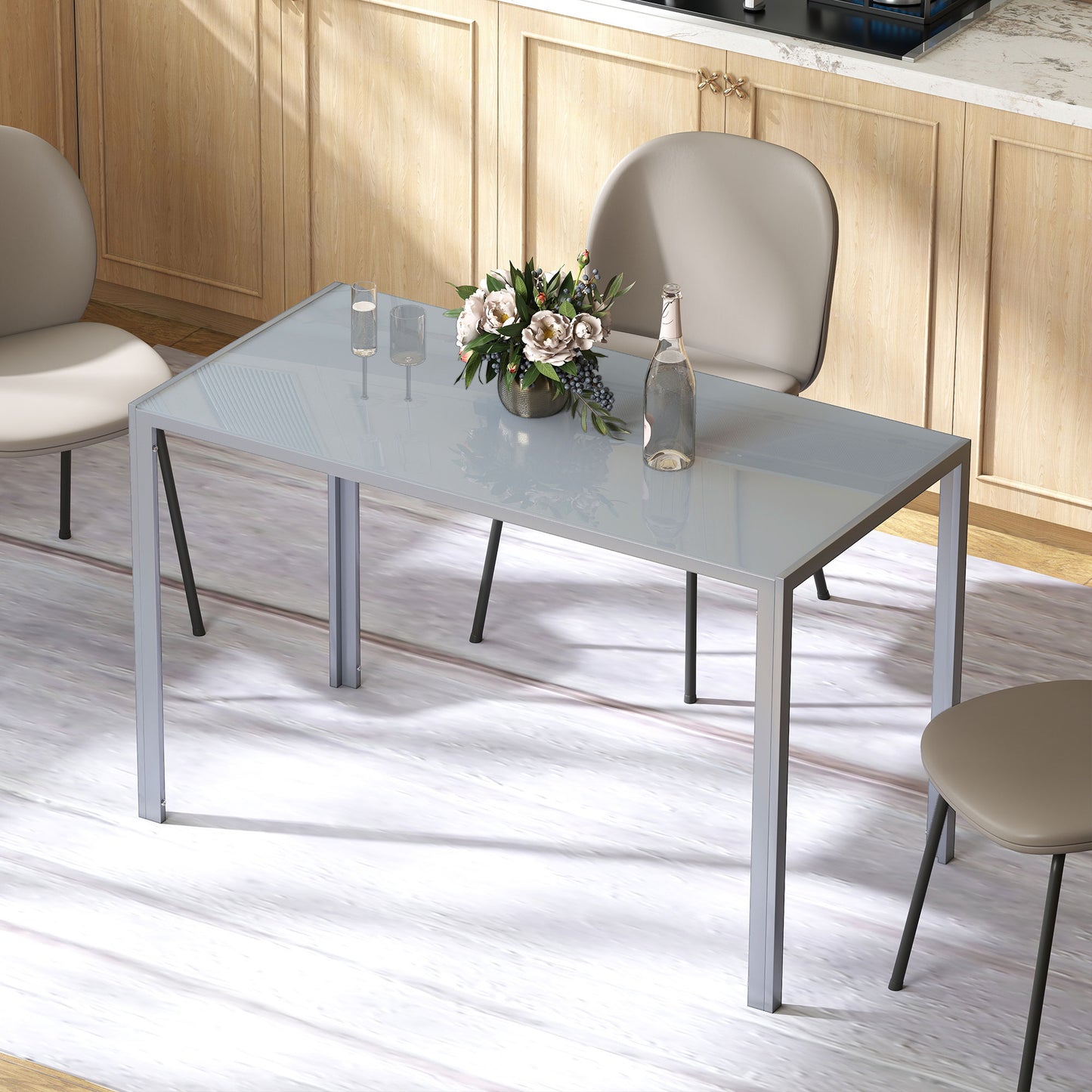 Modern Rectangular 4 Seater Dining Table with Tempered Glass Top