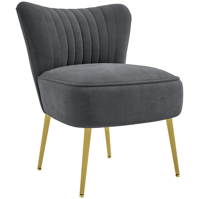 Accent Chair, Velvet Armless Lounge Chair with Gold Tone Steel Legs, Upholstered Occasional Tub Chair for Bedroom, Living Room, Grey