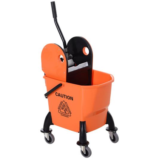 Mop Bucket on Wheels w/ Carry Handle, Mop Holder for Household Orange