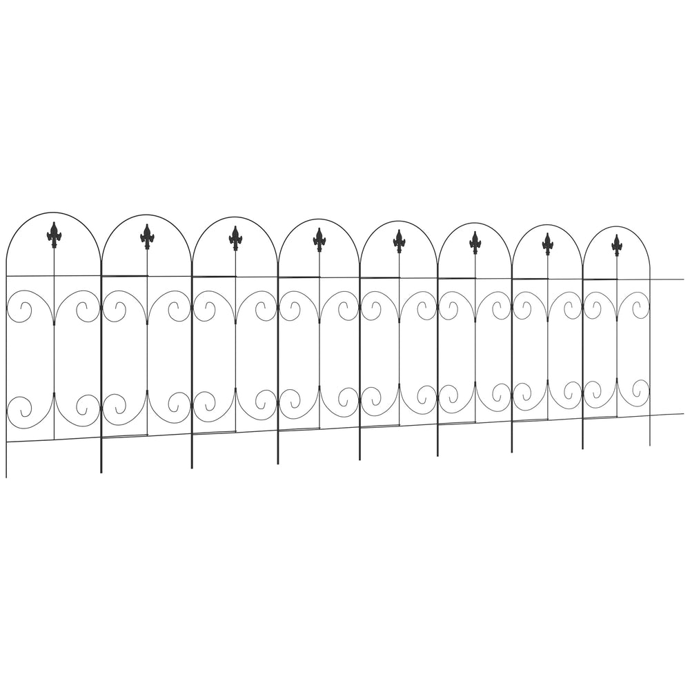 Decorative Garden Fencing, 8PCs 44in x 12.5ft Outdoor Picket Fence Panels, Rustproof Metal Wire Landscape Flower Bed Border Edging, Black