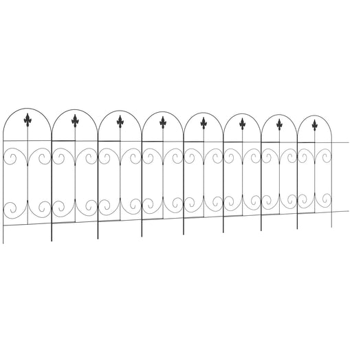 Decorative Garden Fencing, 8PCs 44in x 12.5ft Outdoor Picket Fence Panels, Rustproof Metal Wire Landscape Flower Bed Border Edging, Black