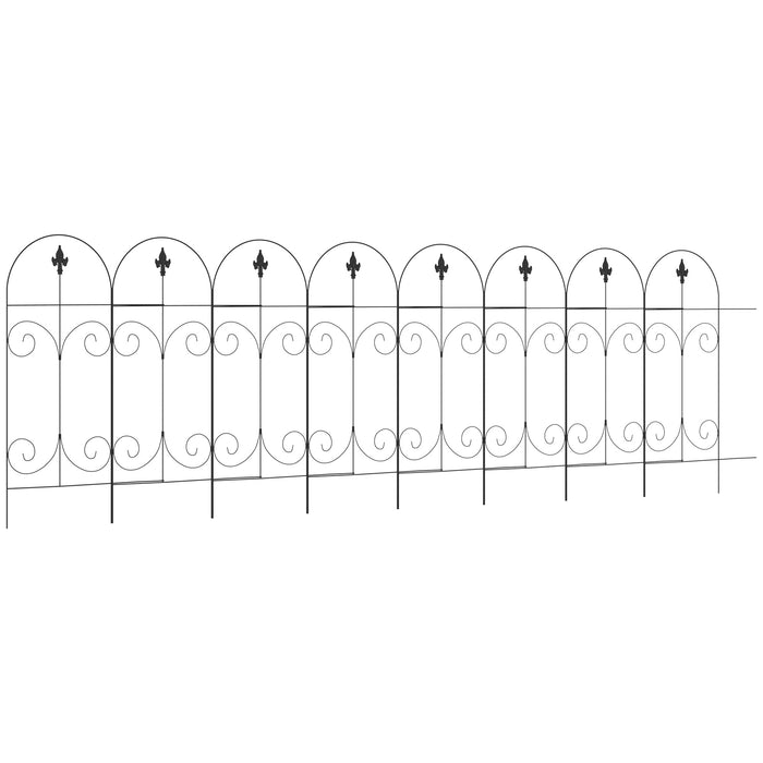 Decorative Garden Fencing, 8PCs 44in x 12.5ft Outdoor Picket Fence Panels, Rustproof Metal Wire Landscape Flower Bed Border Edging, Black