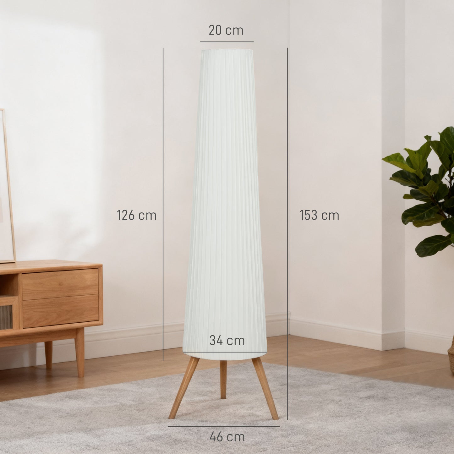 Dimmable Standing Lamp, Nordic Tripod Floor Lamp with Wood Legs