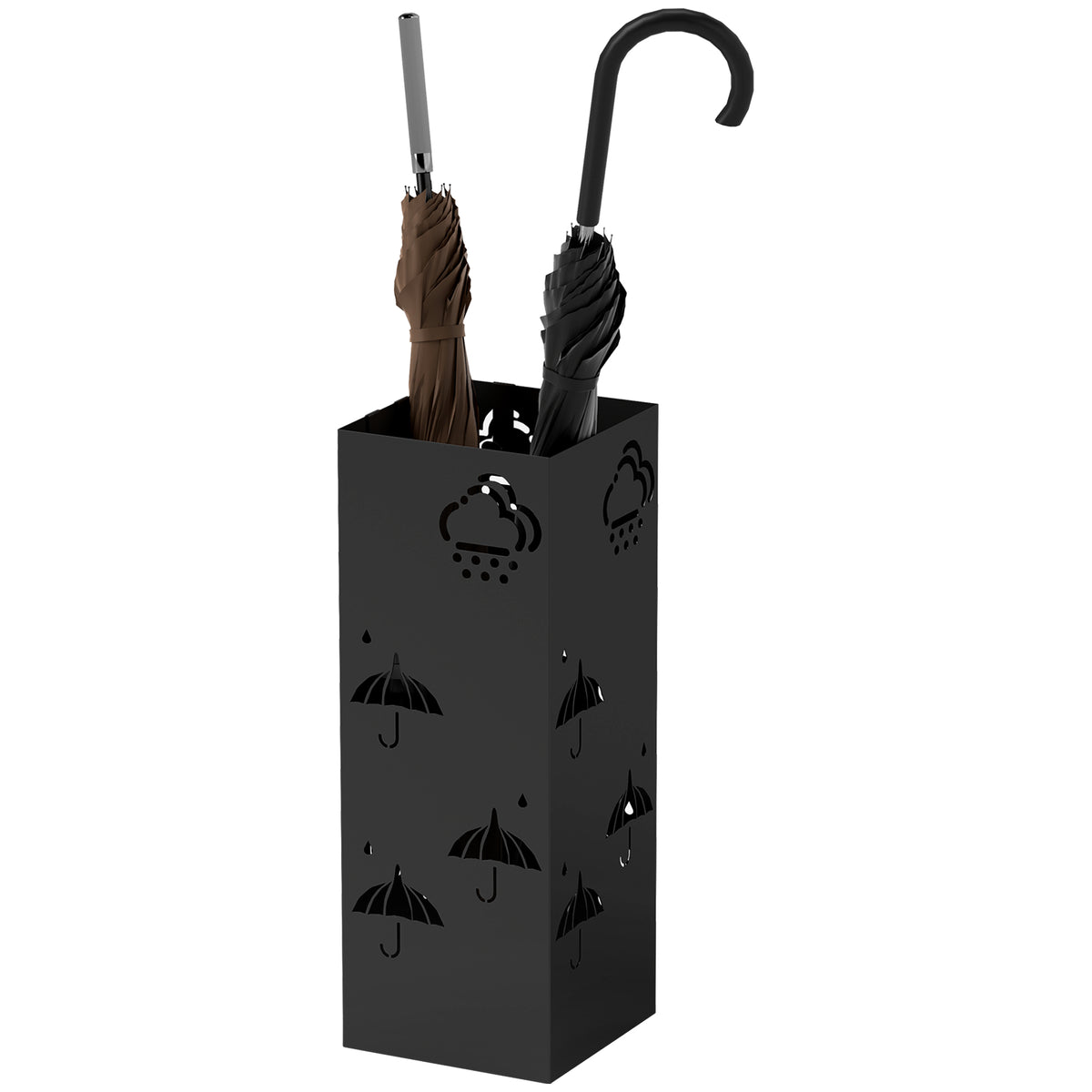 Decorative Umbrella Holder w/ Drip Tray 4 Hooks for Entryway Black